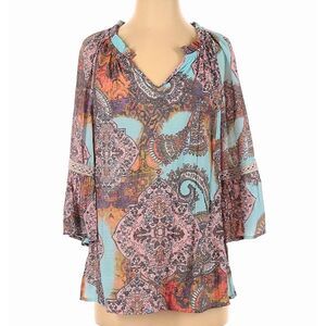 Paisley Boho Top Shirt Spense Blouse Bell Sleeves Size Medium
